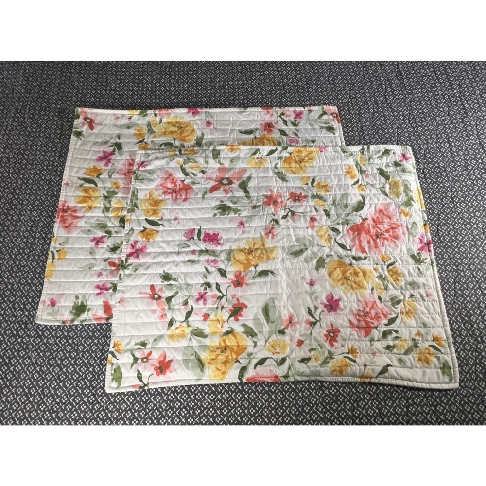 Levtex Home Floral Quilted Pillow Shams Set of 2 Yellow Pink Coral Standard